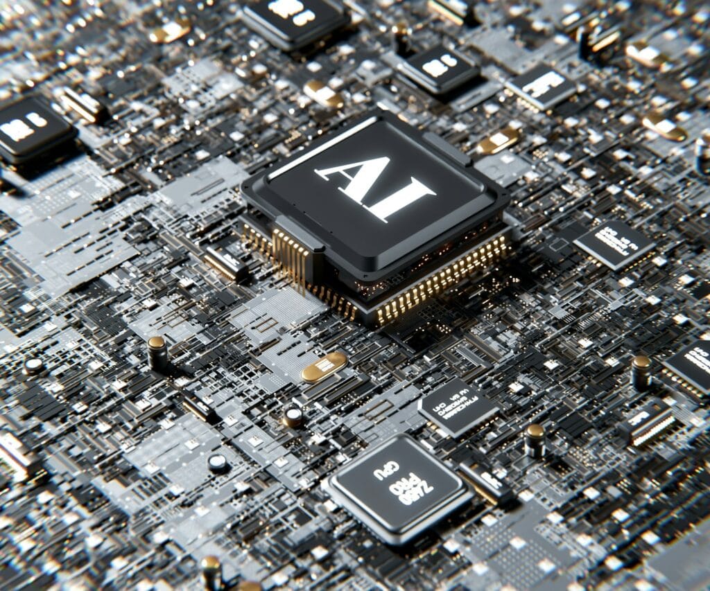 AI processor chip on a circuit board