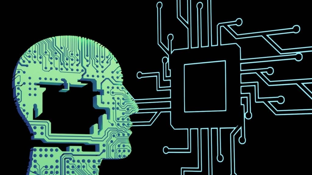 Human head and circuit board representing responsible AI governance
